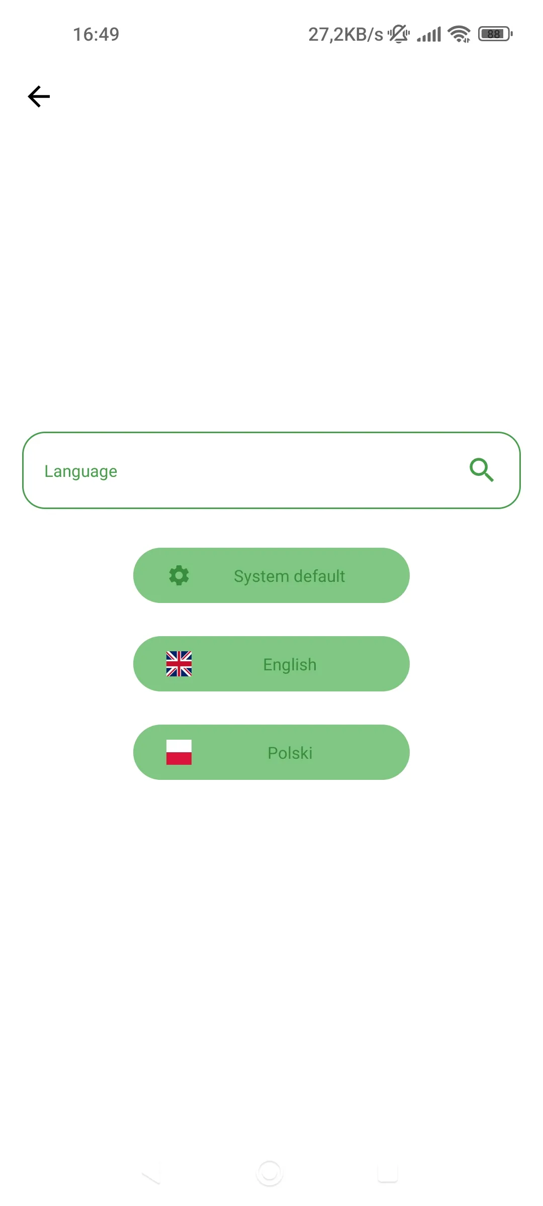 Language settings - English
