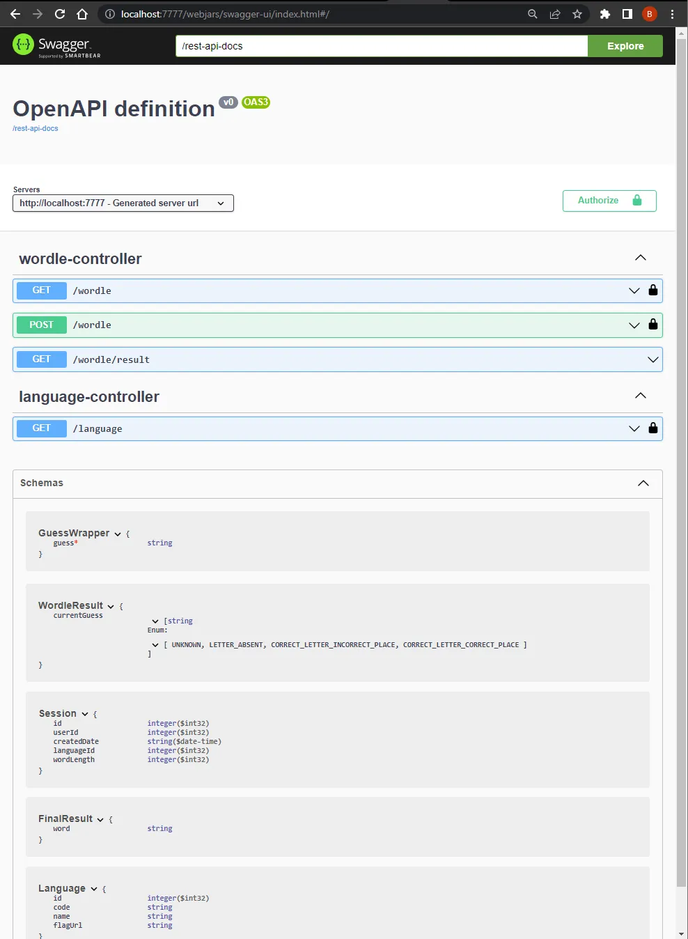 Wordle API endpoints